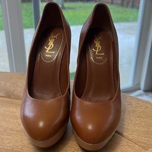 Brown leather YSL heels. Gently worn